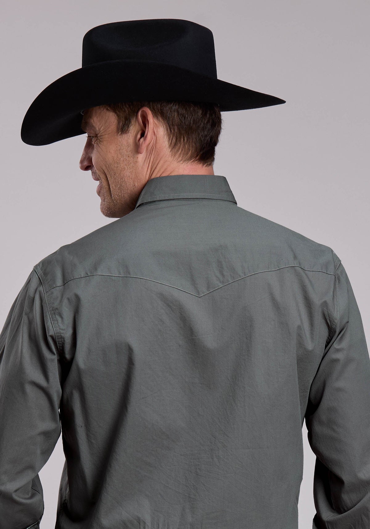 Roper Mens Roper Solid Dark Sage Green Western Snap Shirt