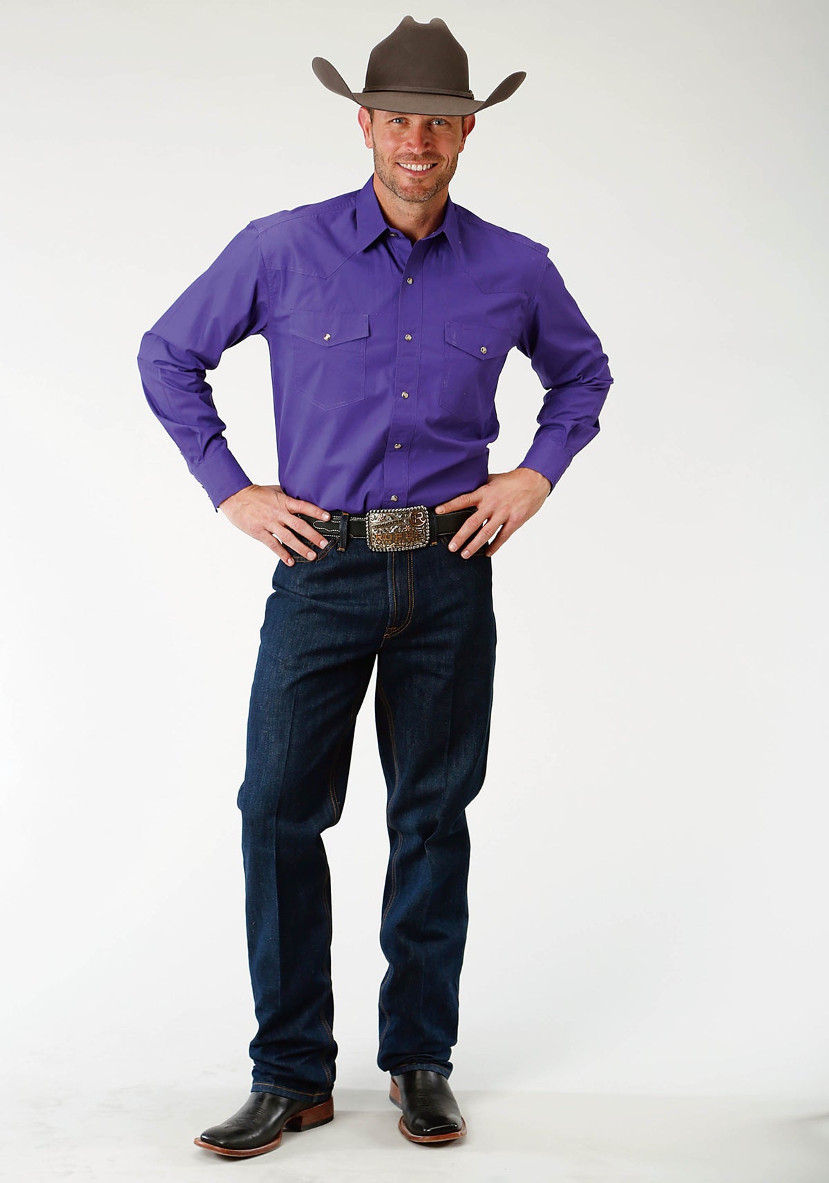 Roper Mens Purple Solid Long Sleeve Western Snap Shirt