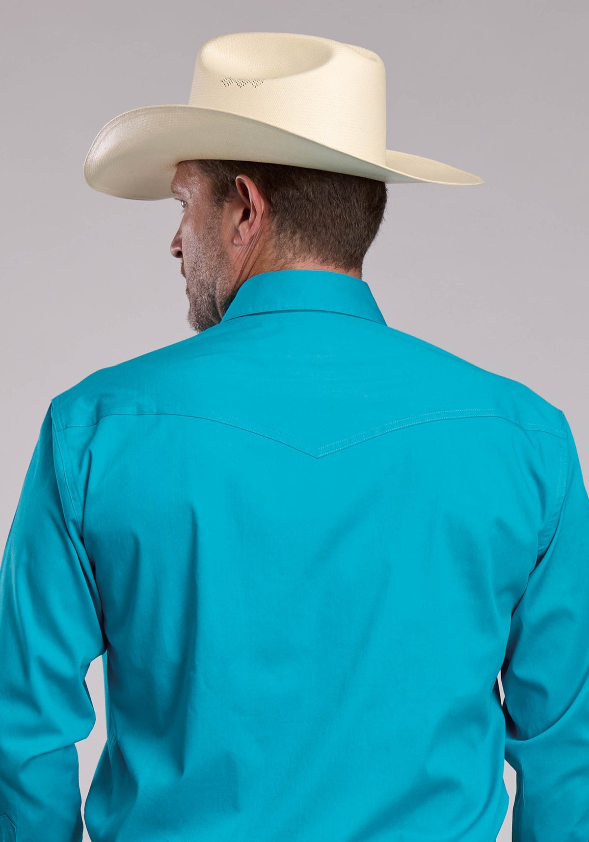 Roper Mens Roper Solid Turquoise Stretch Poplin Long Sleeve Snap Shirt