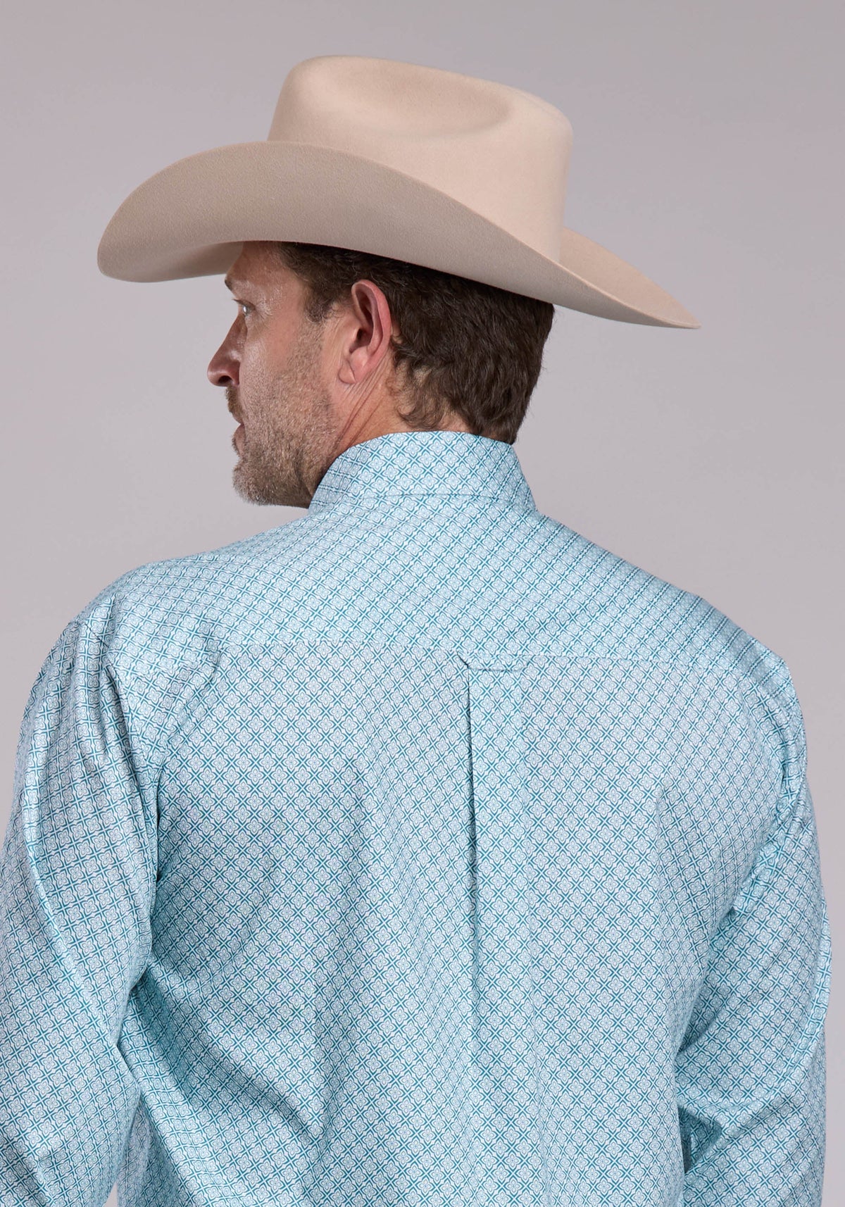 Roper Mens Roper Teal Stretch Four Point Foulard Long Sleeve Button Shirt