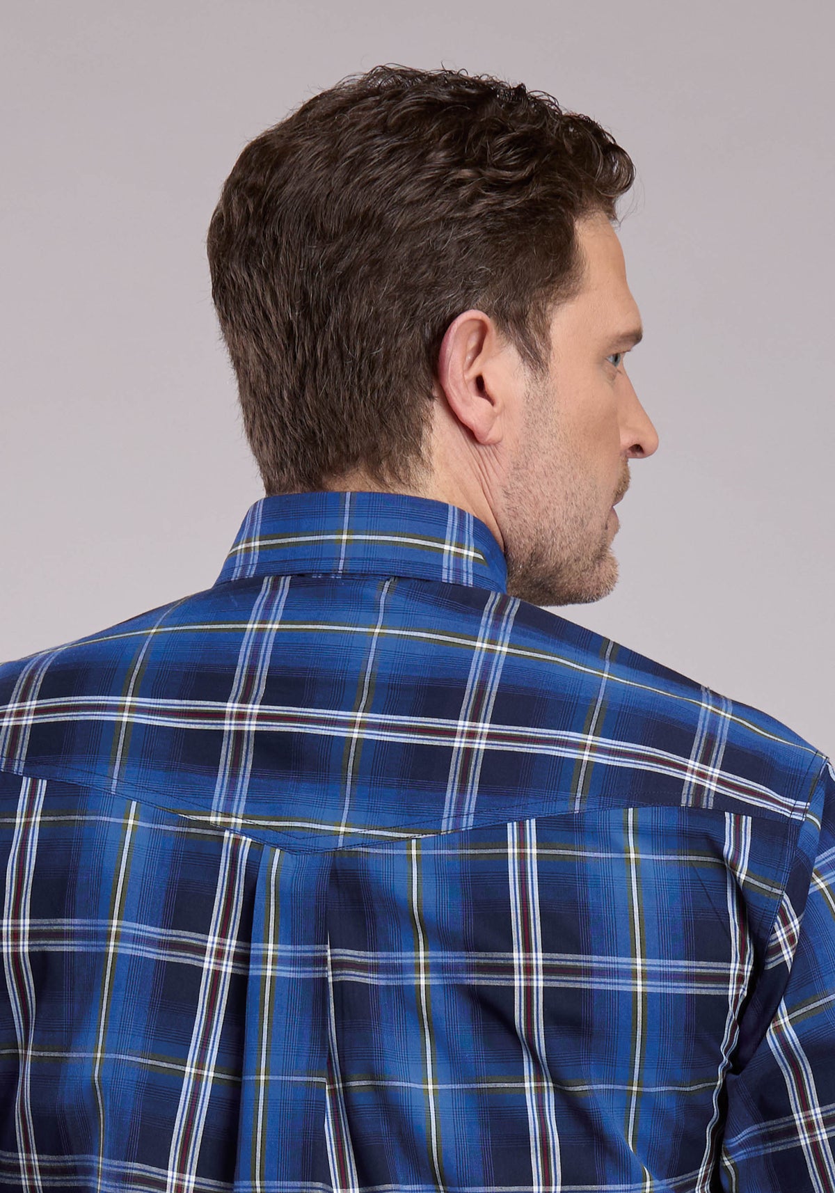 Roper Mens Long Sleeve Button Midnight Plaid Western Shirt