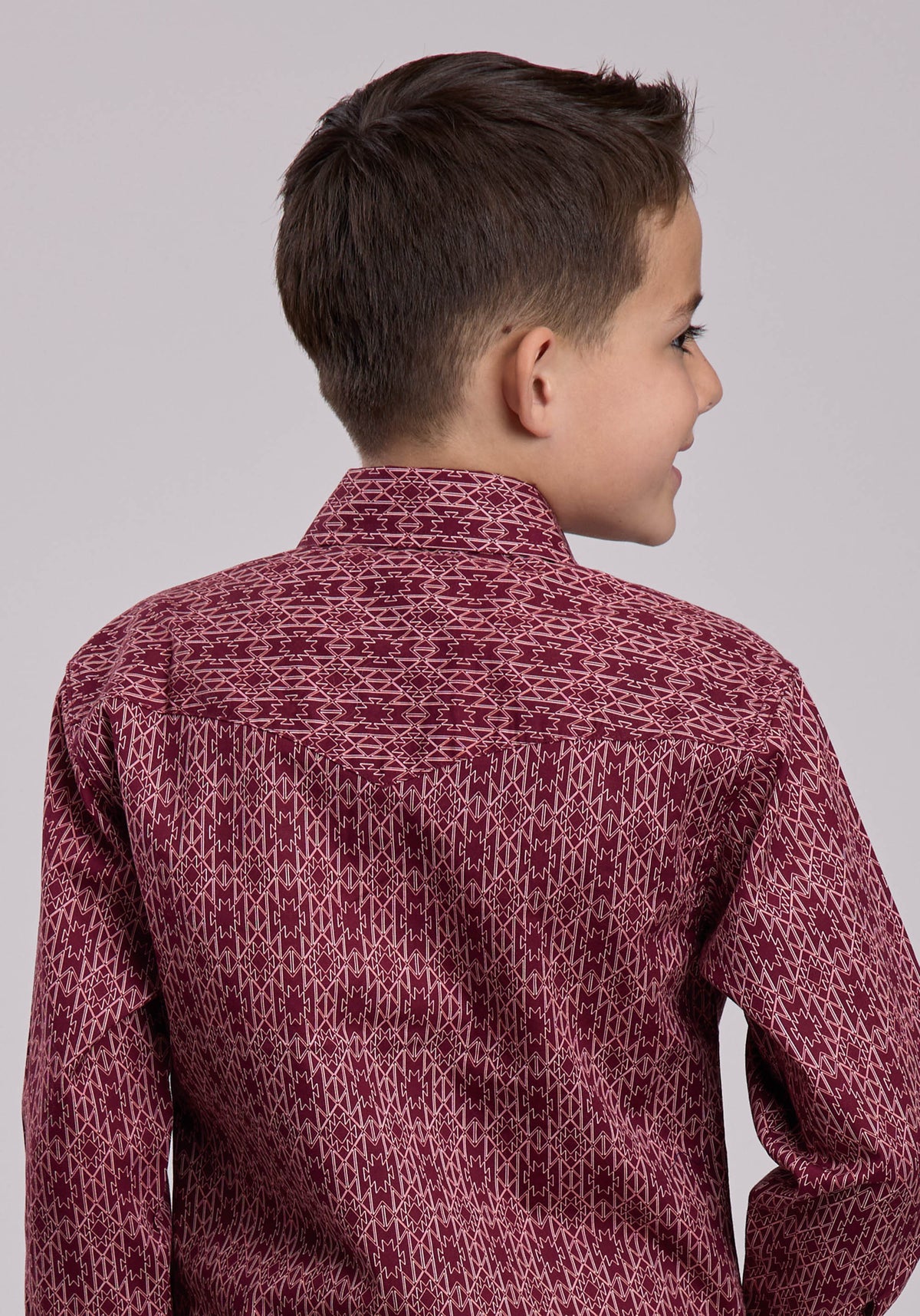 Roper Boys Long Sleeve Snap Linear Aztec Print Western Shirt