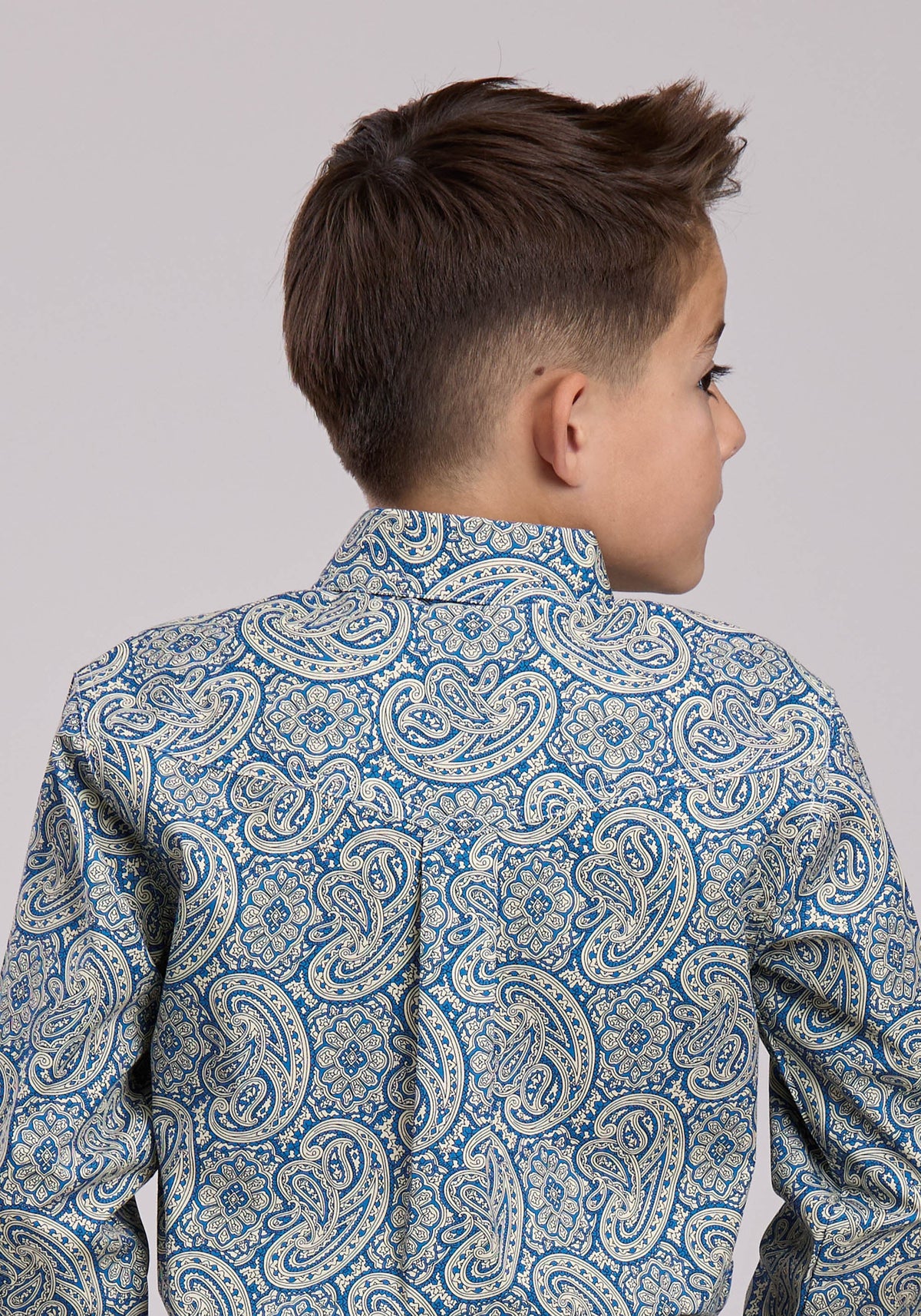 Roper Boys Roper Blue Line Paisley Long Sleeve Button Shirt