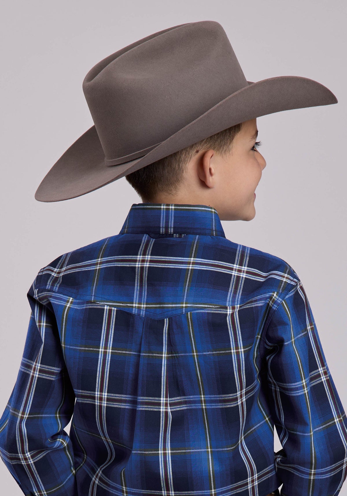 Roper Boys Long Sleeve Button Midnight Plaid Western Shirt