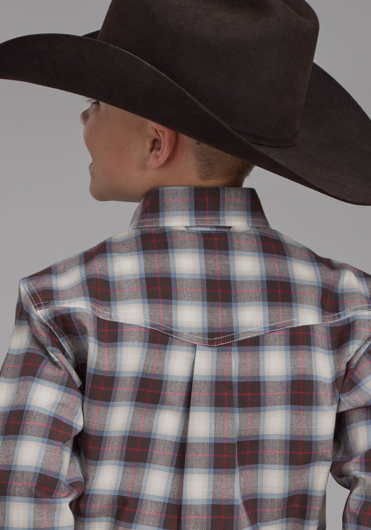 Roper Boys Stretch Plaid - Brown Long Sleeve Button Western Shirt