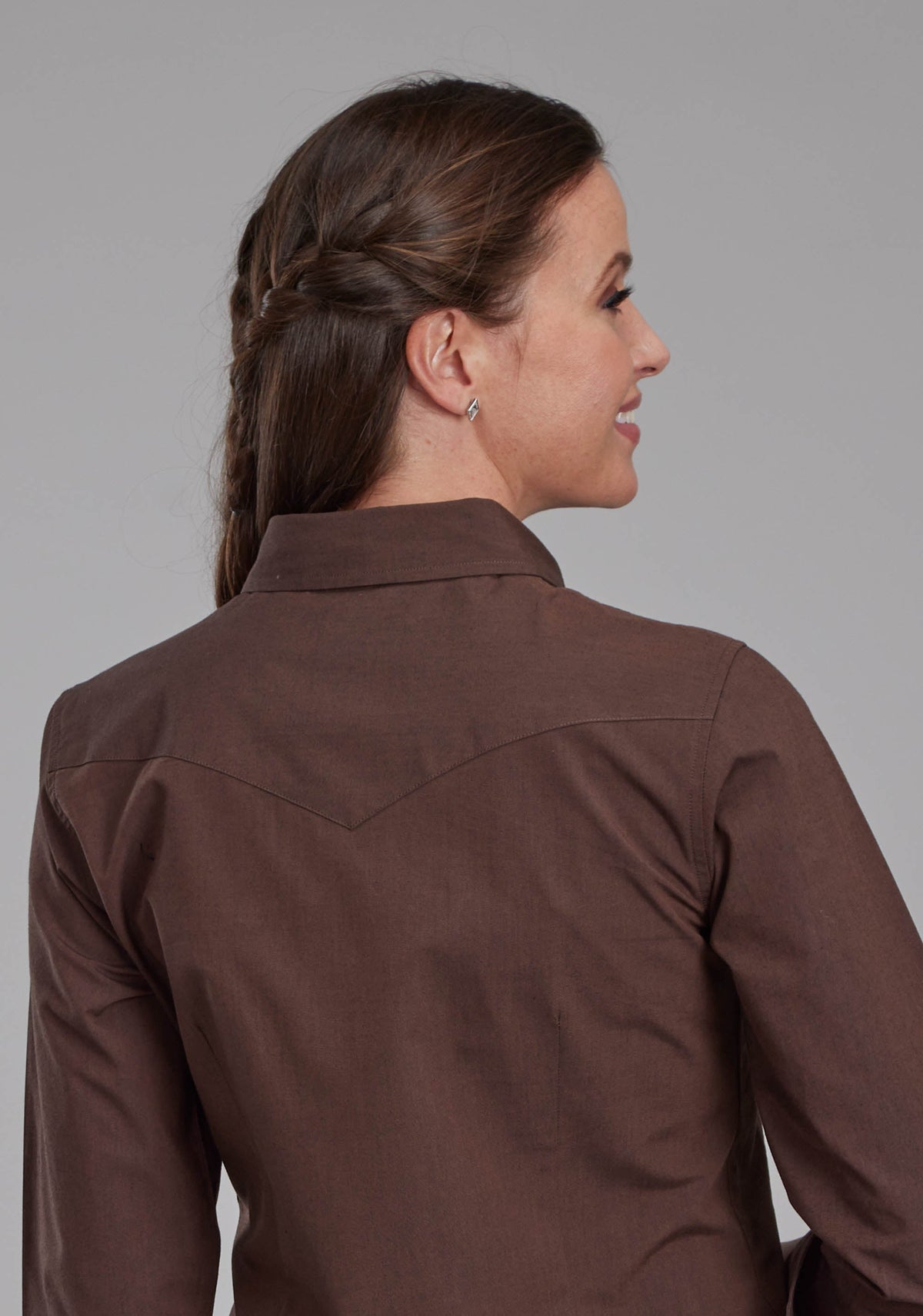 Roper Womens Solid Black Fill Poplin - Brown Long Sleeve Button Western Shirt