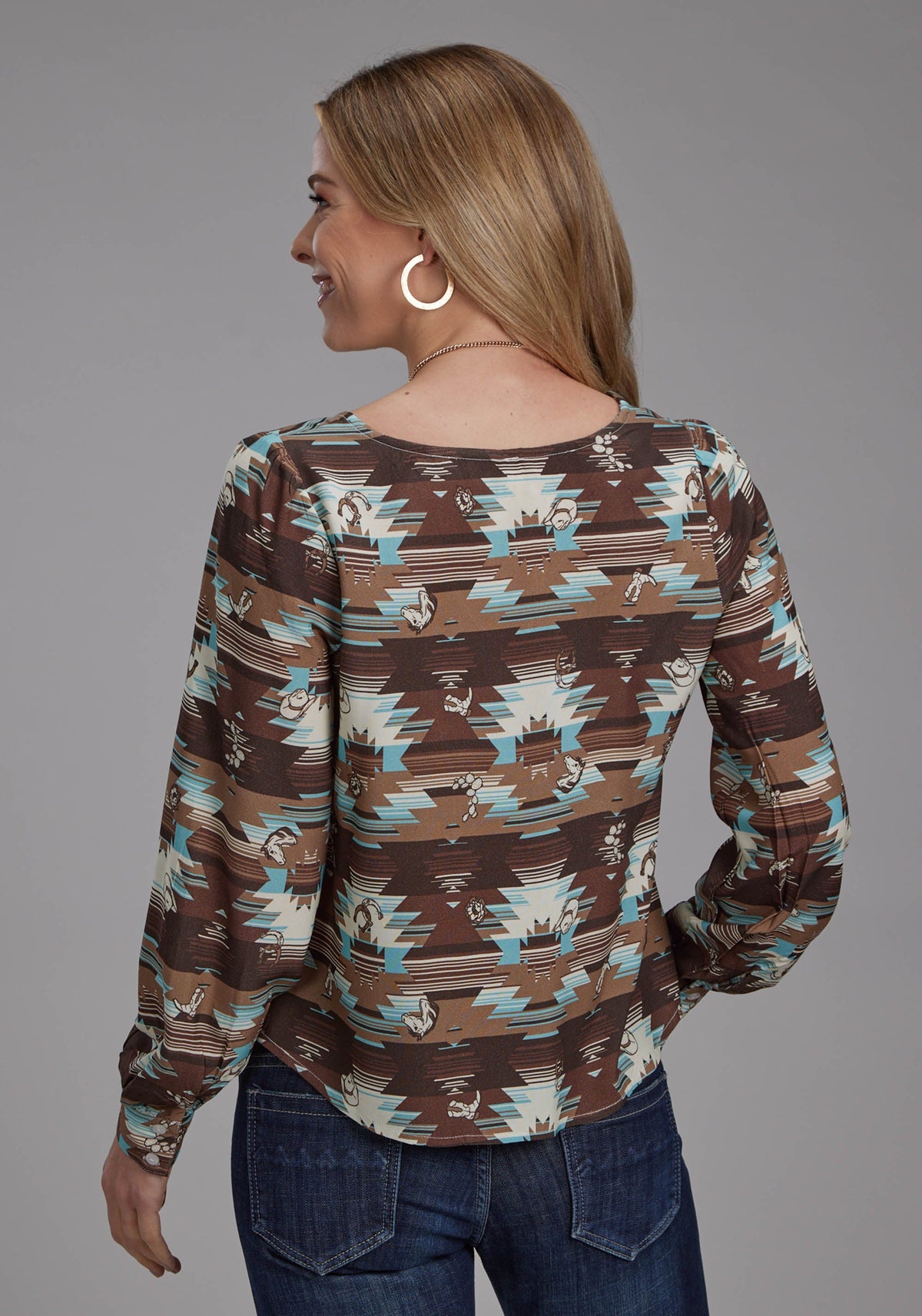 Roper Womens Icon Aztec Printed Rayon Blouse Long Sleeve Button Western Shirt
