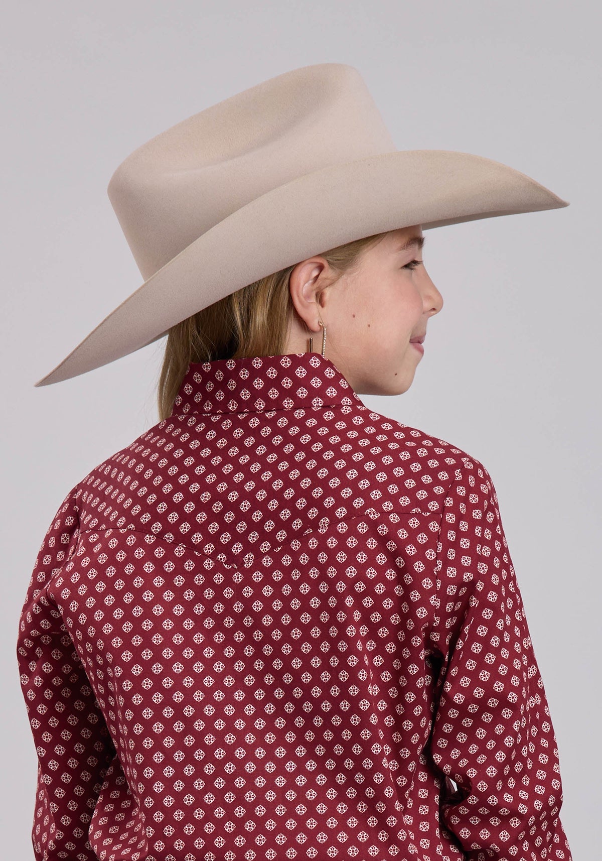 Roper Girls Roper Red Stretch Foulard Long Sleeve Shirt