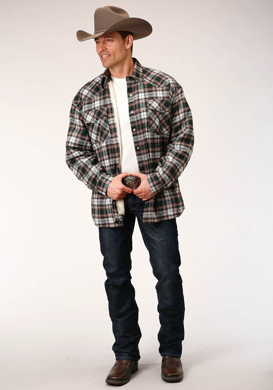 Roper Mens Long Sleeve Tall Fit Snap Sherpa Lined Flannel Shirt Jacket
