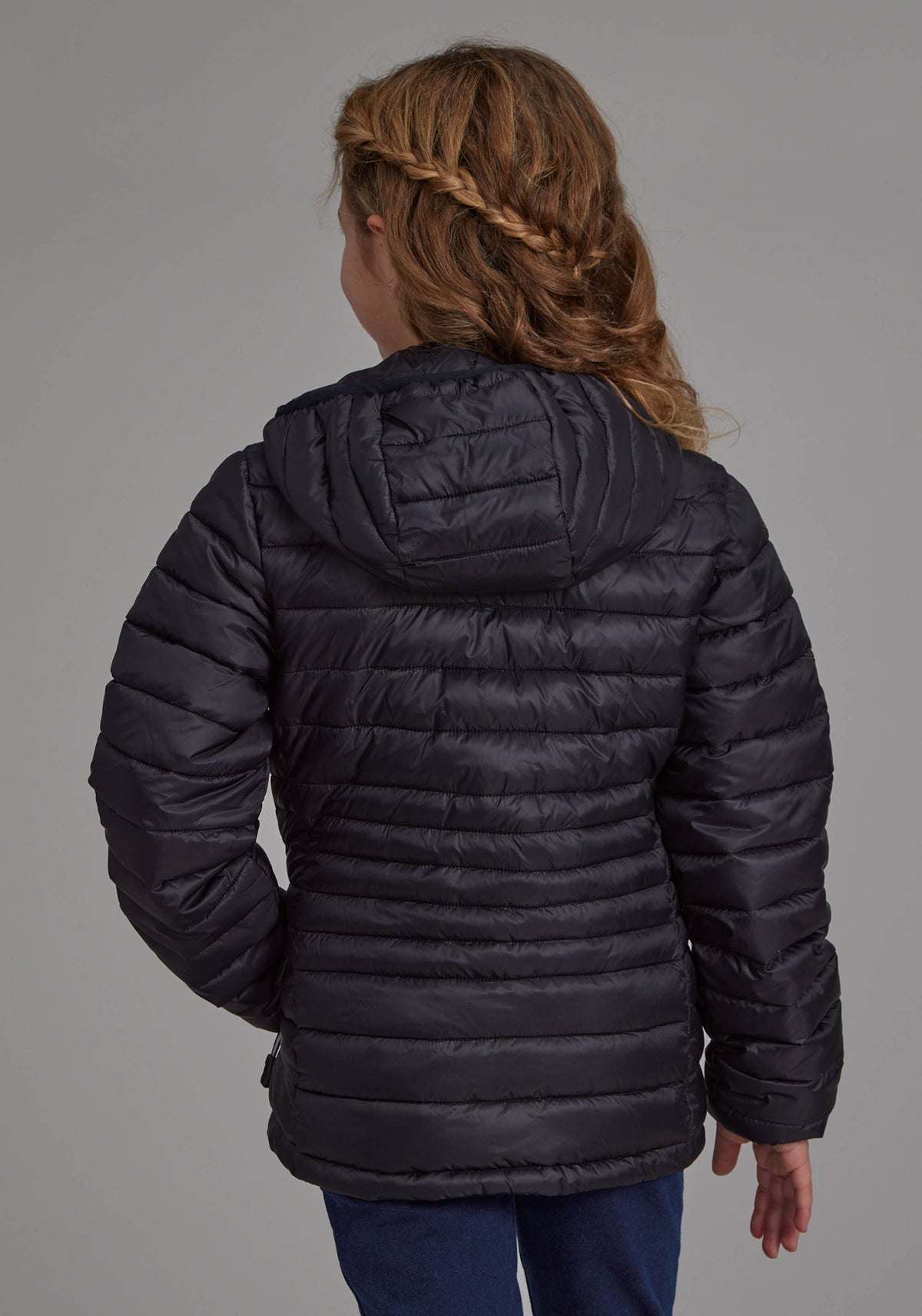 Roper Girls Black Nylon Hooded Coat Zipper Jacket