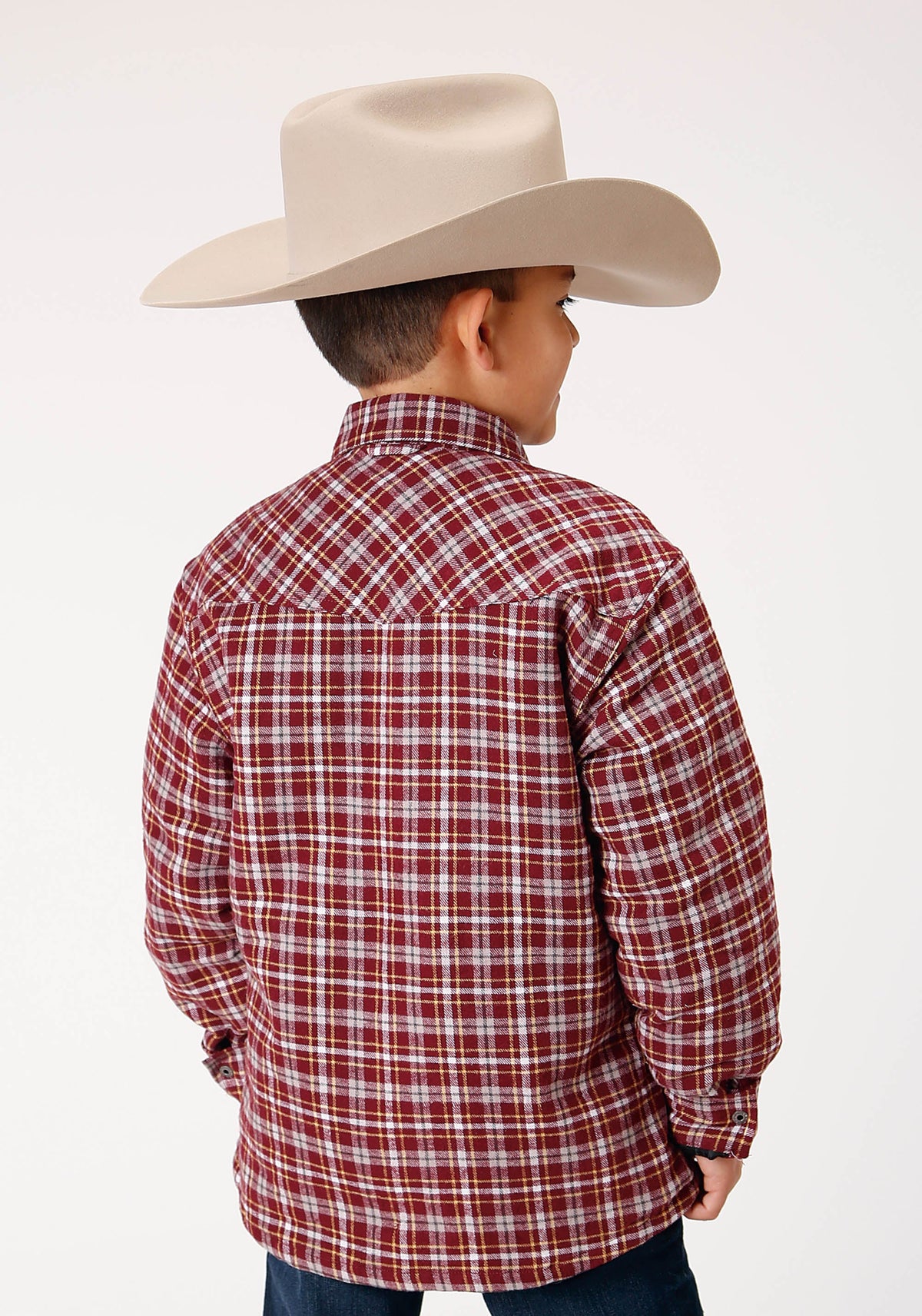 Roper Boys Long Sleeve Snap Cranberry Plaid Western Shirt Jacket