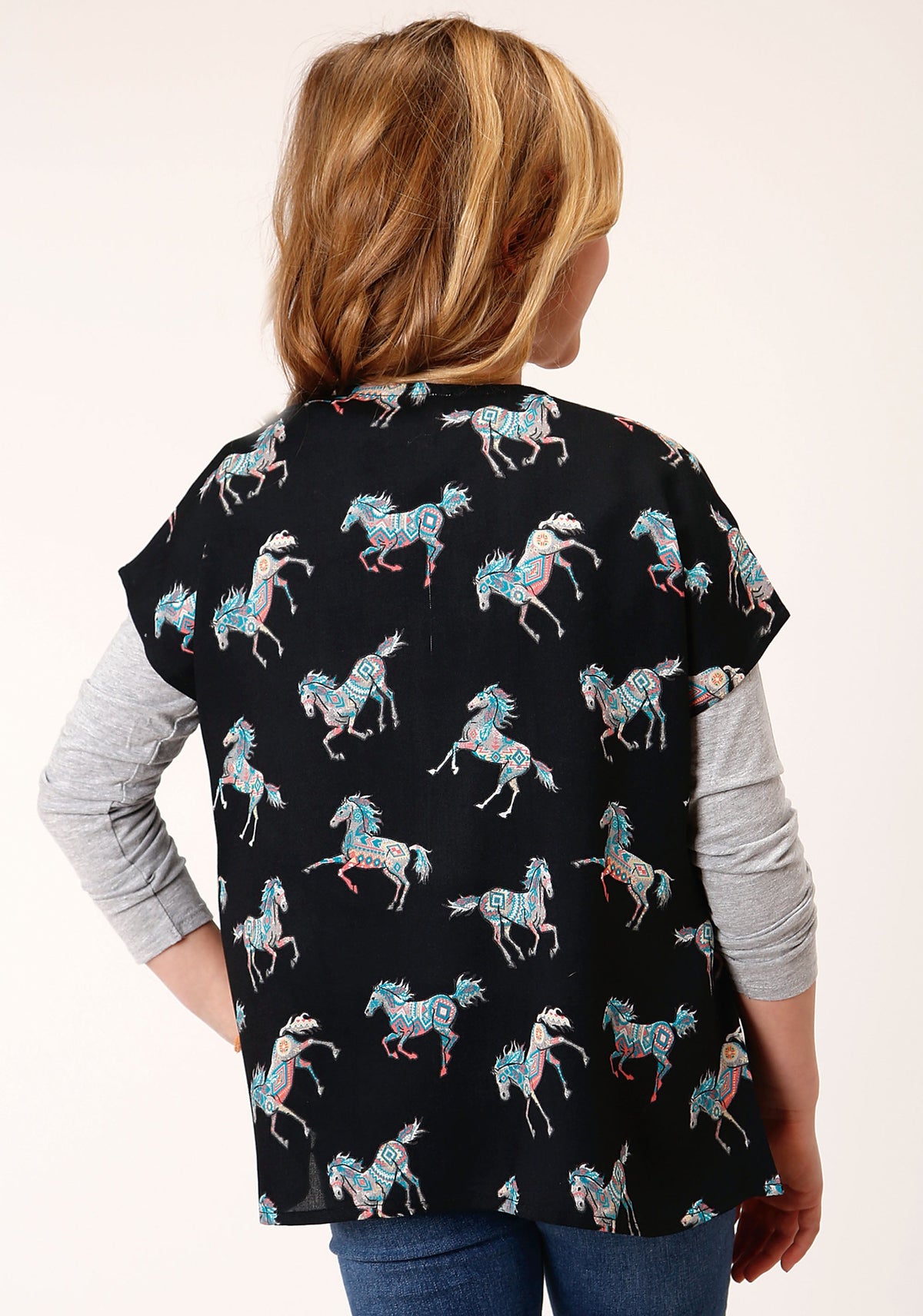 Roper Girls Wild Horse Print Rayon Cardigan