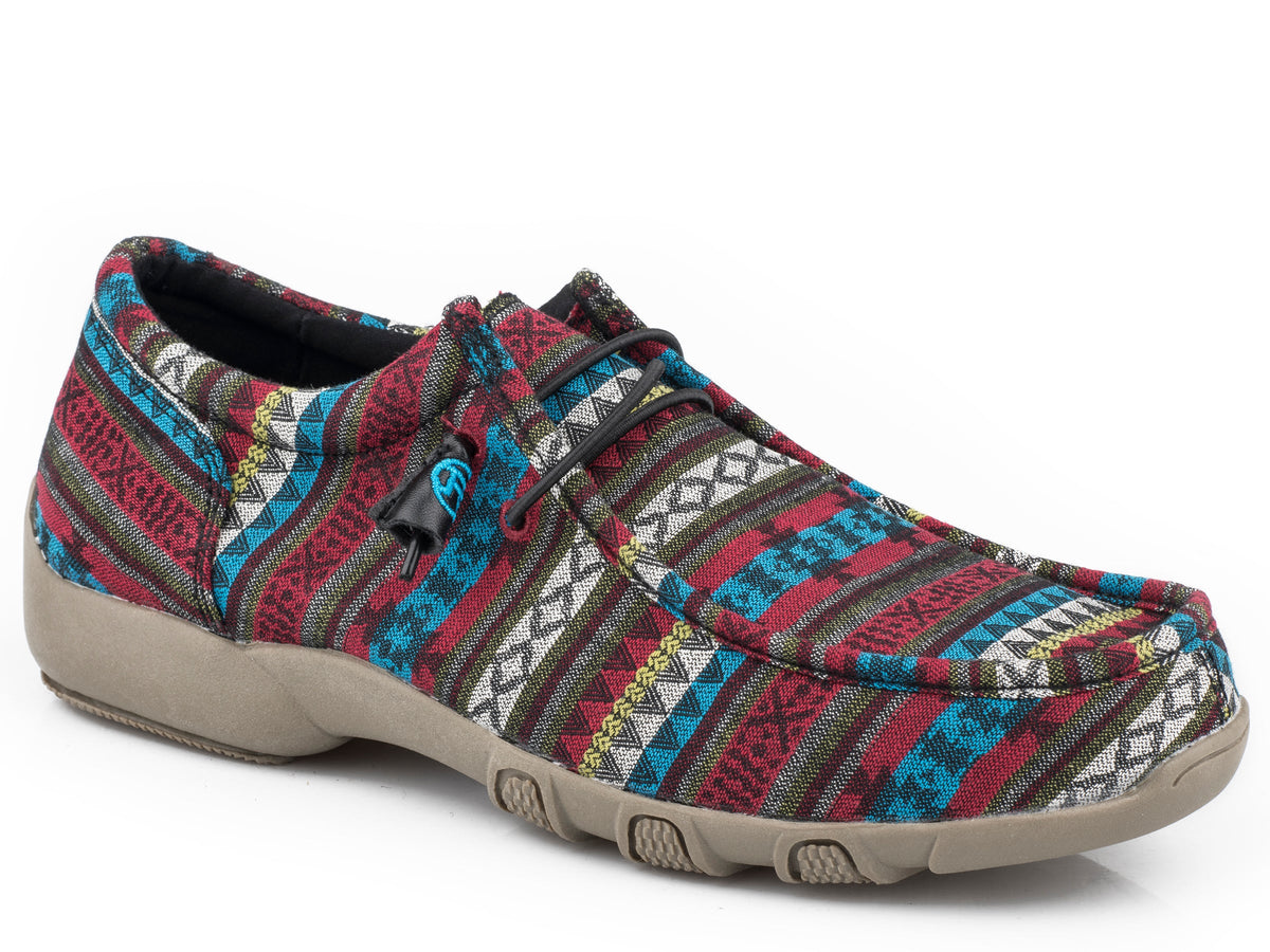 Roper Womens Blue Aztec Canvas Chukka With Two Eyelets Elastic Laces