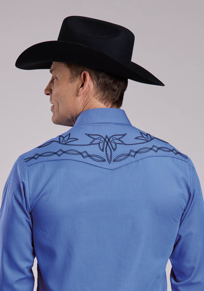 Roper Mens Roper Solid Blue Long Sleeve Snap Shirt