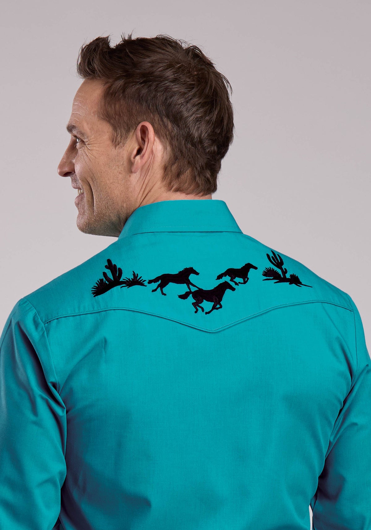 Roper Mens Roper Solid Turquoise Long Sleeve Snap Shirt