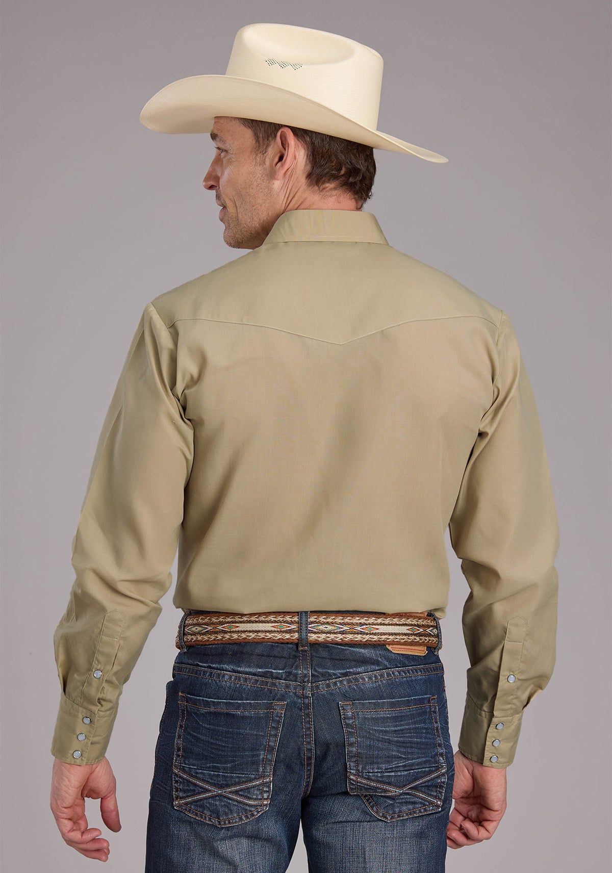 Roper Mens Solid Tan Long Sleeve Snap Western Shirt