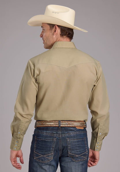 Roper Mens Solid Tan Long Sleeve Snap Western Shirt