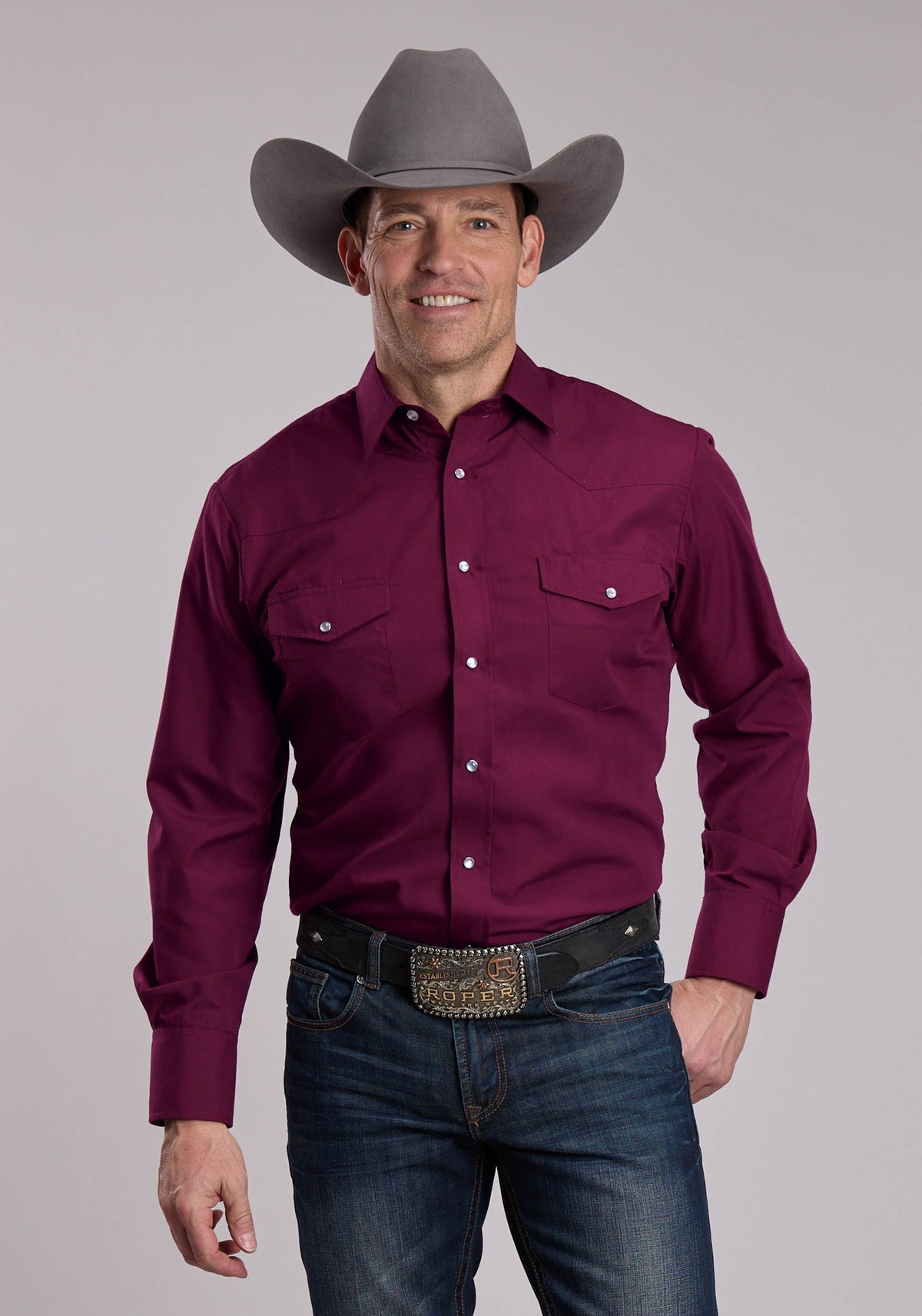 Roper Mens Roper Solid Cool Wine Western Shirt