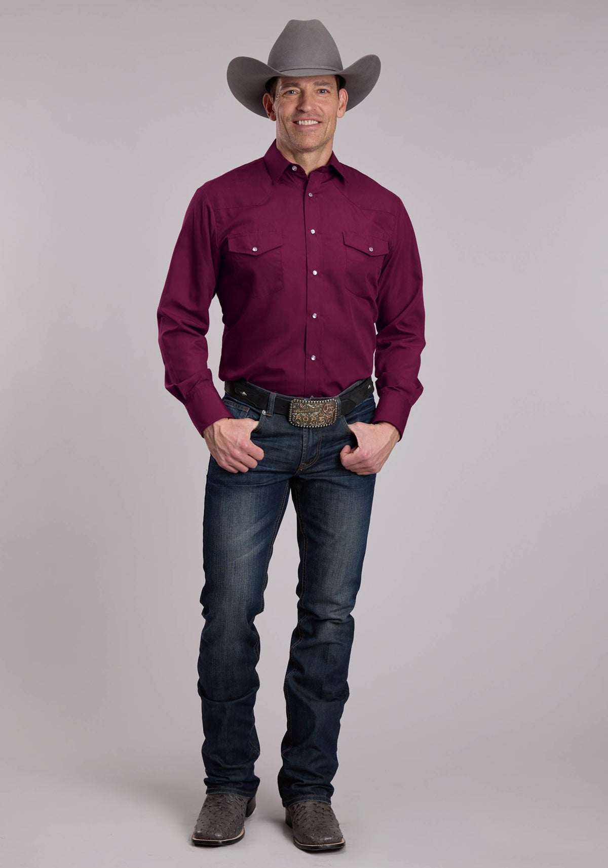 Roper Mens Roper Solid Cool Wine Western Shirt