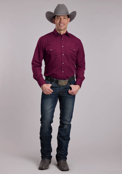 Roper Mens Roper Solid Cool Wine Western Shirt
