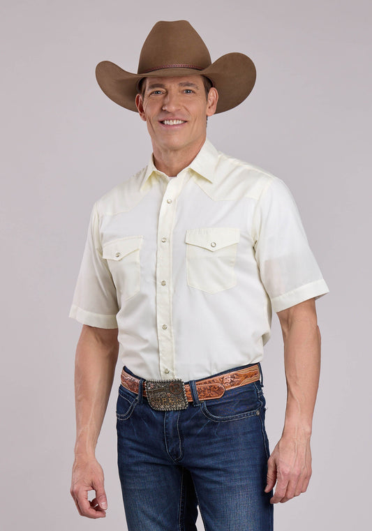 Roper Mens Roper Solid White Short Sleeve Snap Shirt