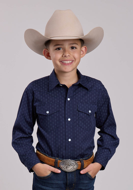Roper Boys Roper Diamond Dots Print Long Sleeve Snap Shirt