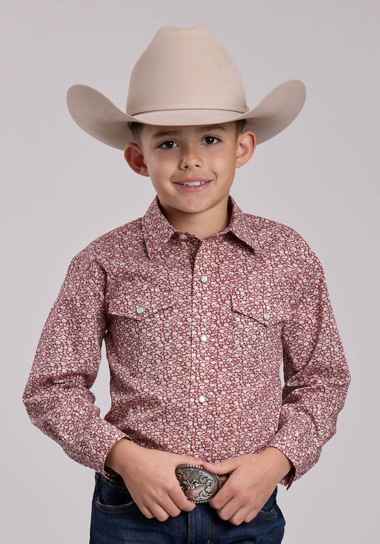 Roper Boys Roper Red Floral Print Long Sleeve Snap Shirt