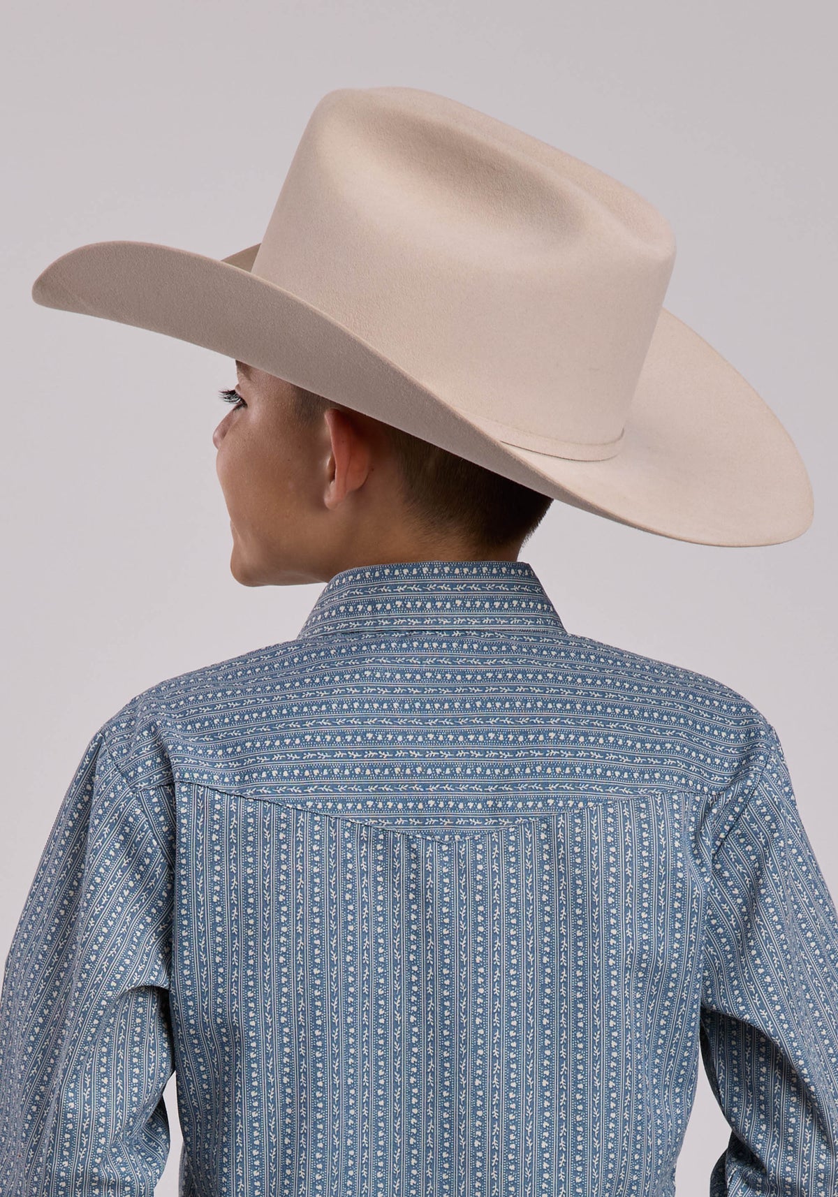 Roper Boys Roper Blue  Cream Floral Wallpaper Stripe Long Sleeve Snap Shirt