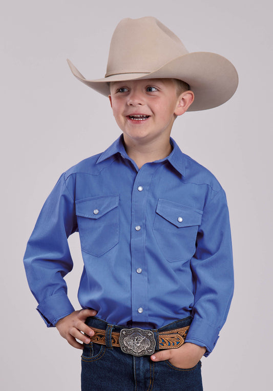 Roper Boys Roper Solid Sky Blue Long Sleeve Snap Shirt