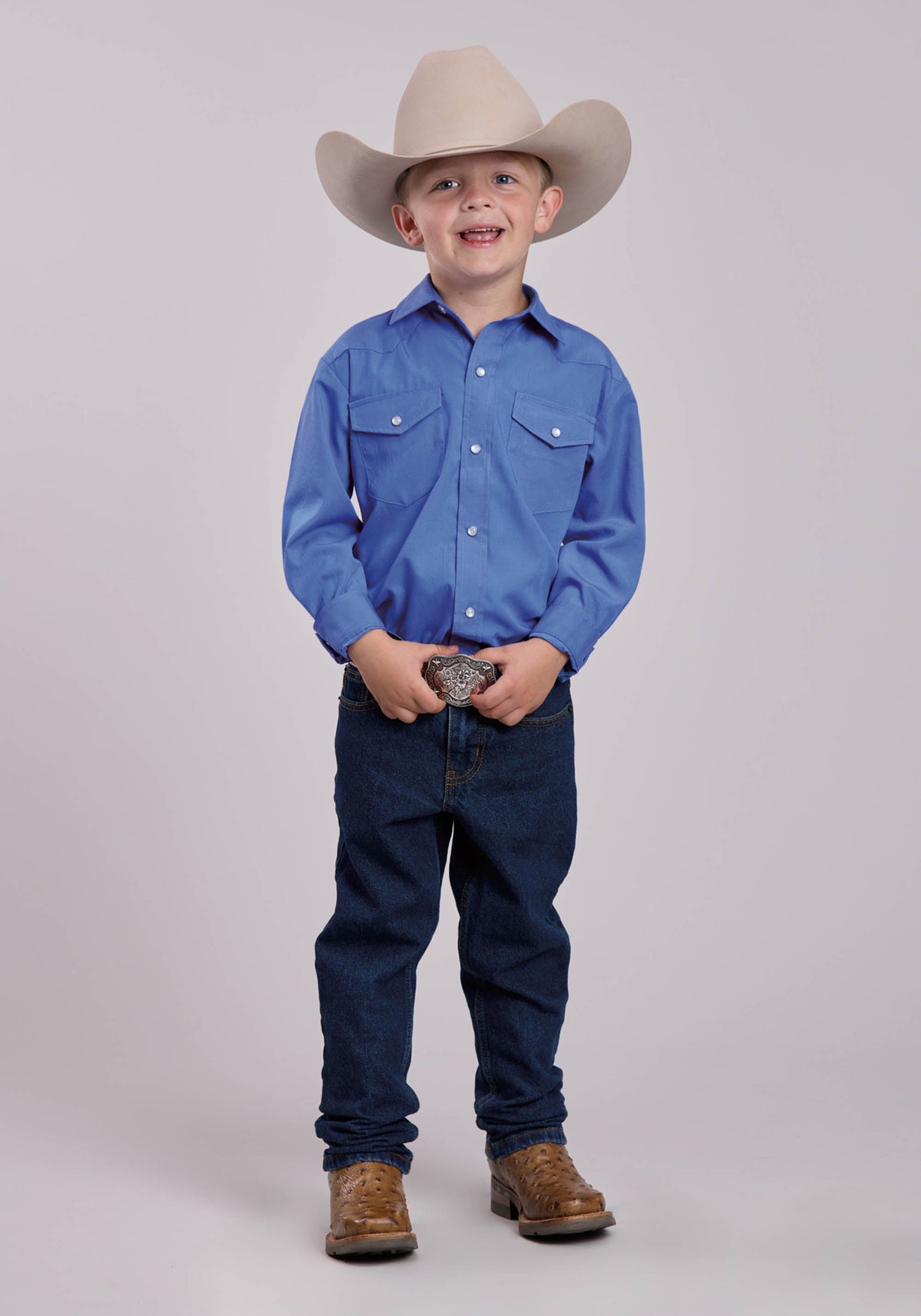 Roper Boys Roper Solid Sky Blue Long Sleeve Snap Shirt