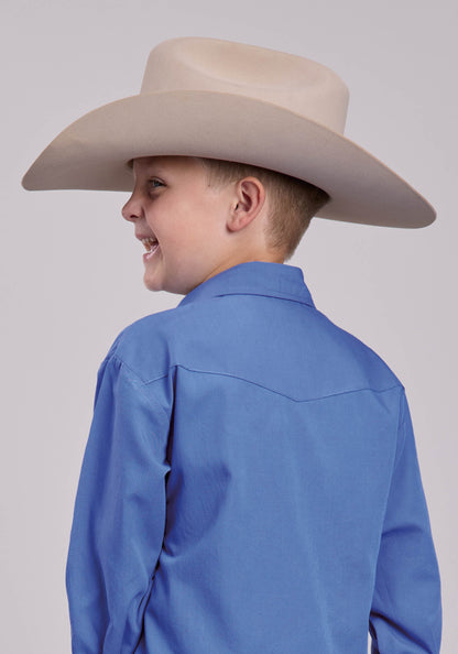 Roper Boys Roper Solid Sky Blue Long Sleeve Snap Shirt