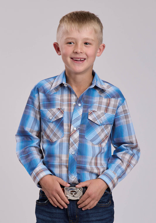 Roper Boys Roper Madras Plaid Long Sleeve Snap Shirt