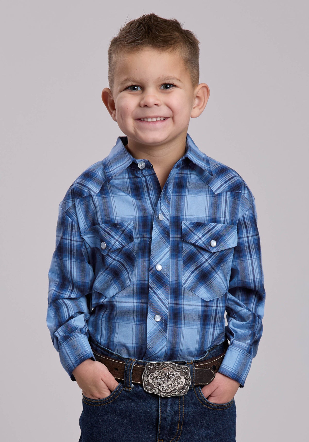 Roper Boys Roper Multi Blue Plaid Western Snap Shirt