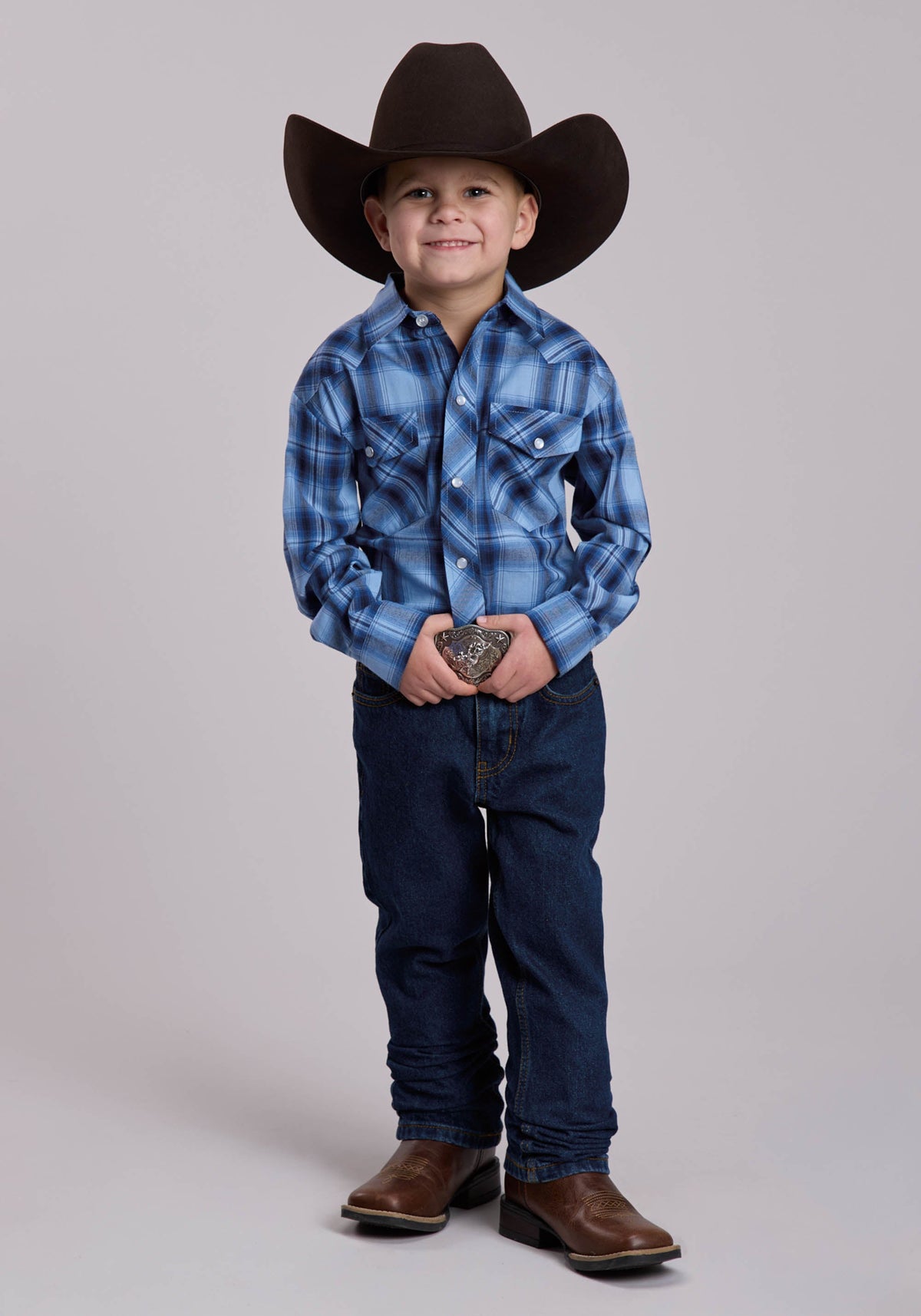 Roper Boys Roper Multi Blue Plaid Western Snap Shirt