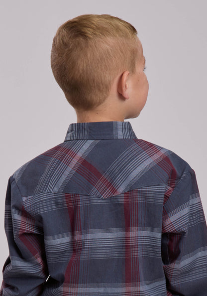 Roper Boys Roper Grey And Wine Plaid Western Snap Shirt