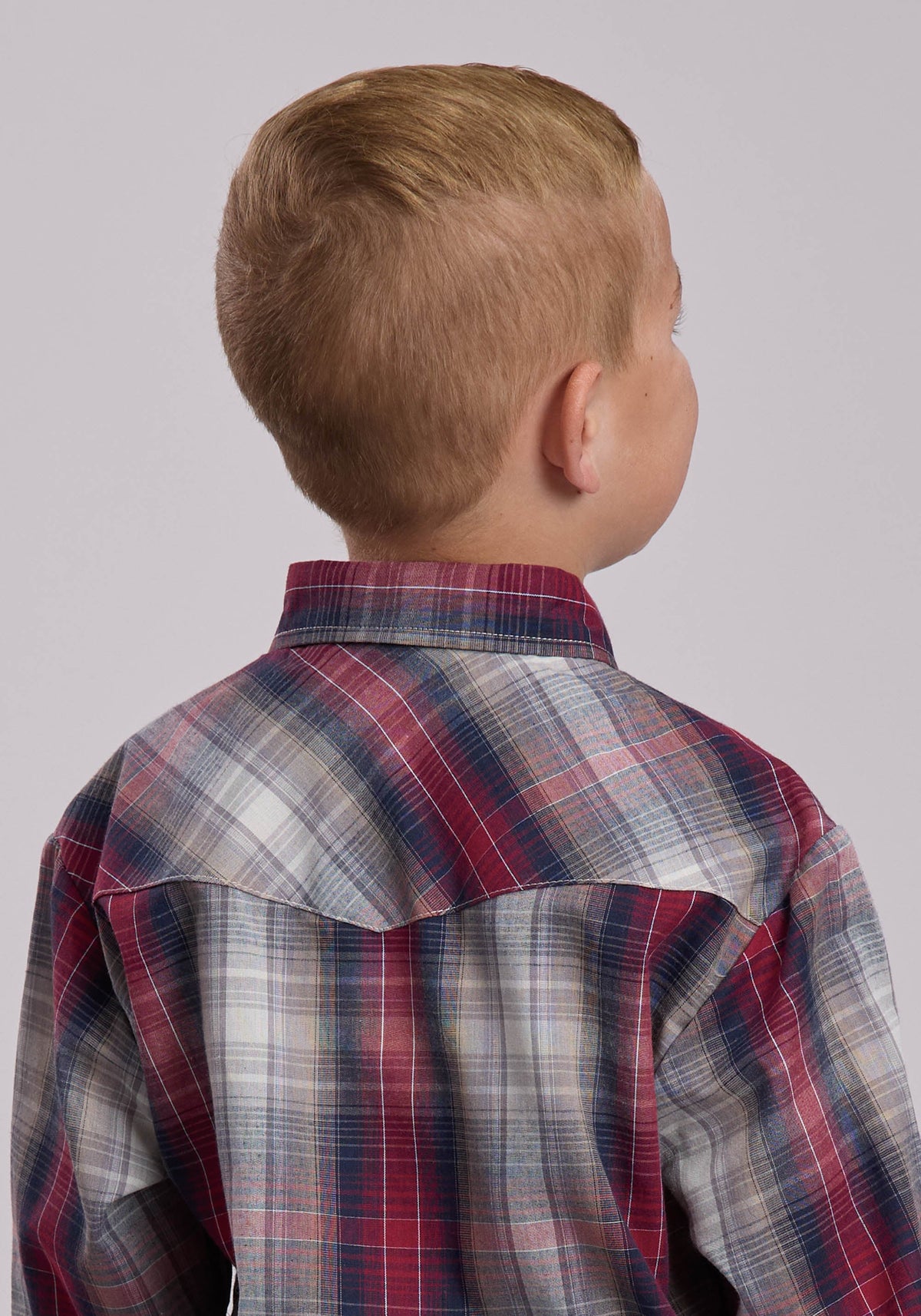 Roper Boys Roper Grey And Tan And Red Plaid Western Snap Shirt