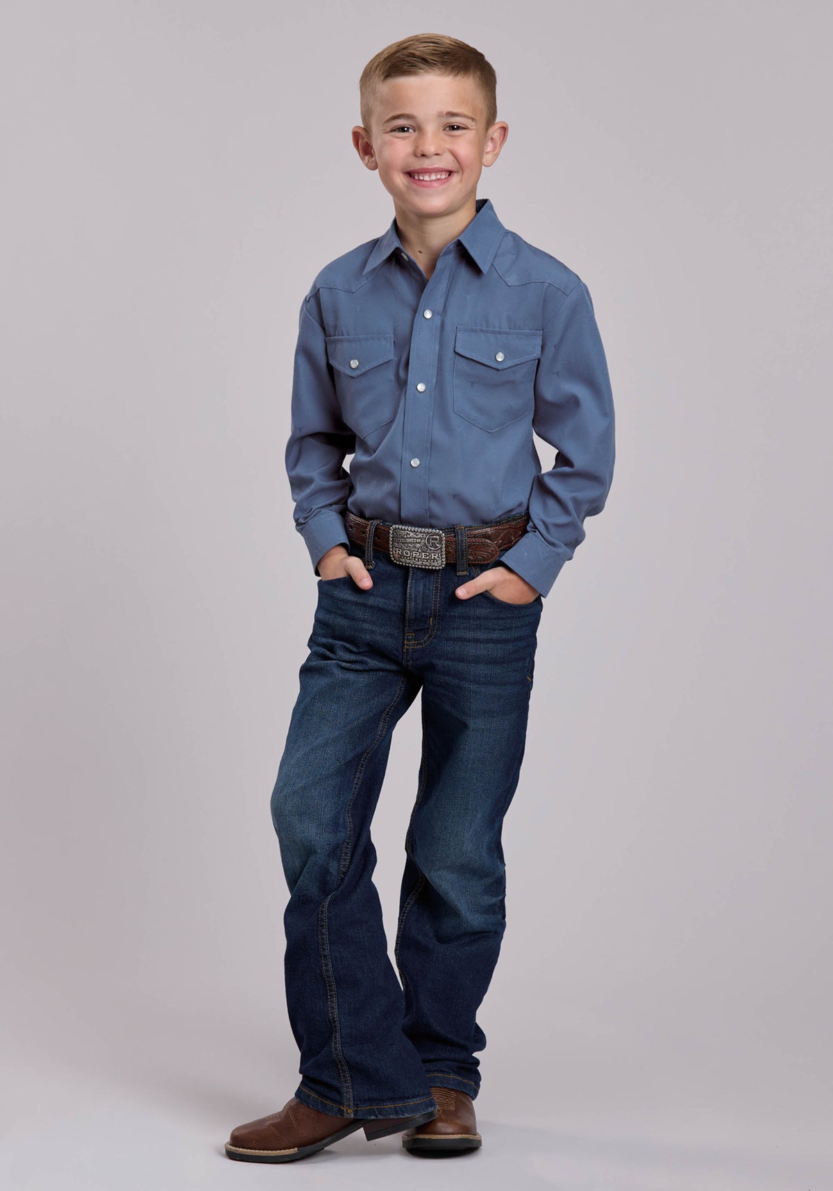Roper Boys Roper Steerhead Blue Western Snap Shirt