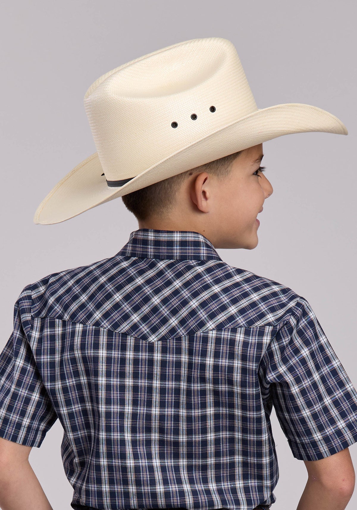 Roper Boys Roper Navy Plaid Short Sleeve Snap Shirt