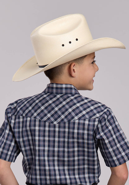 Roper Boys Roper Navy Plaid Short Sleeve Snap Shirt