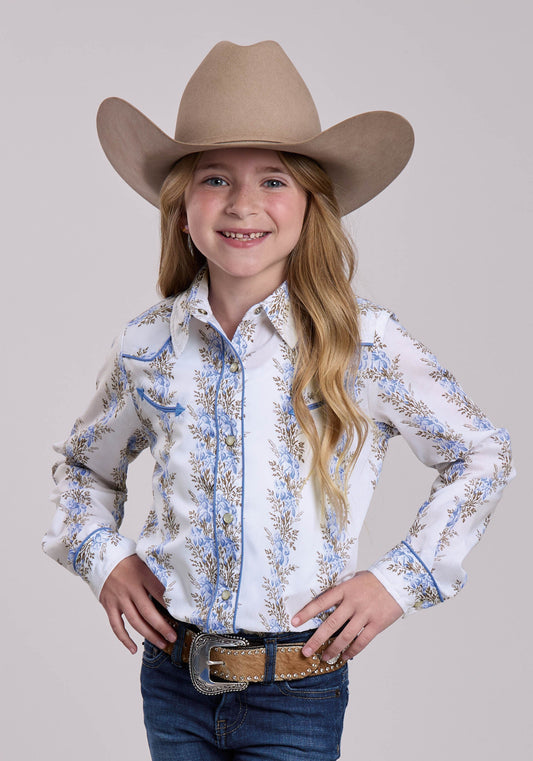 Roper Girls Roper Floral Stripe Long Sleeve Snap Shirt