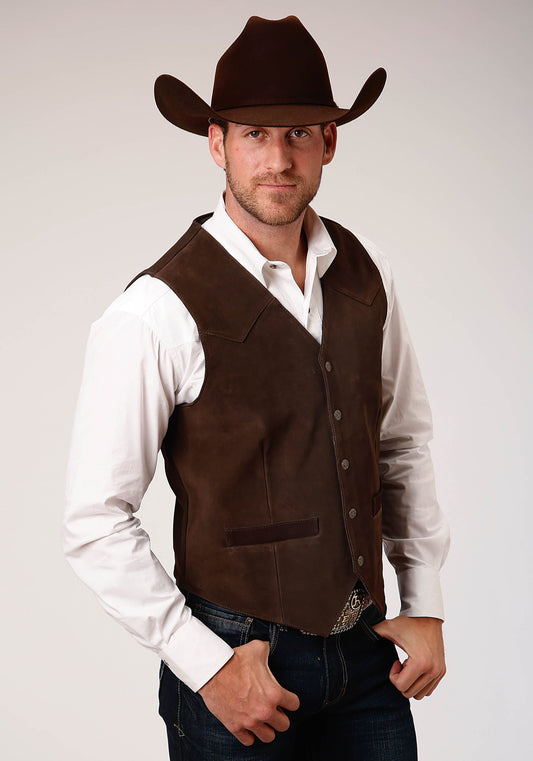Roper Mens Brown Suede Leather Vest With Western Front Yokes