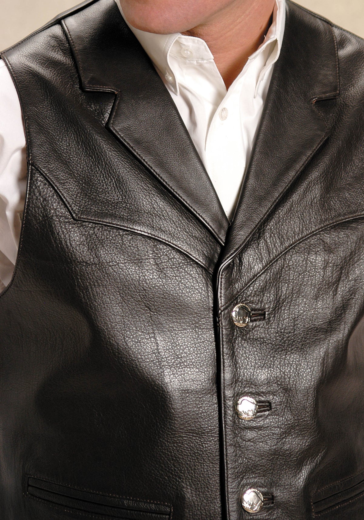 Roper Mens Brown Leather Notch Collar Vest