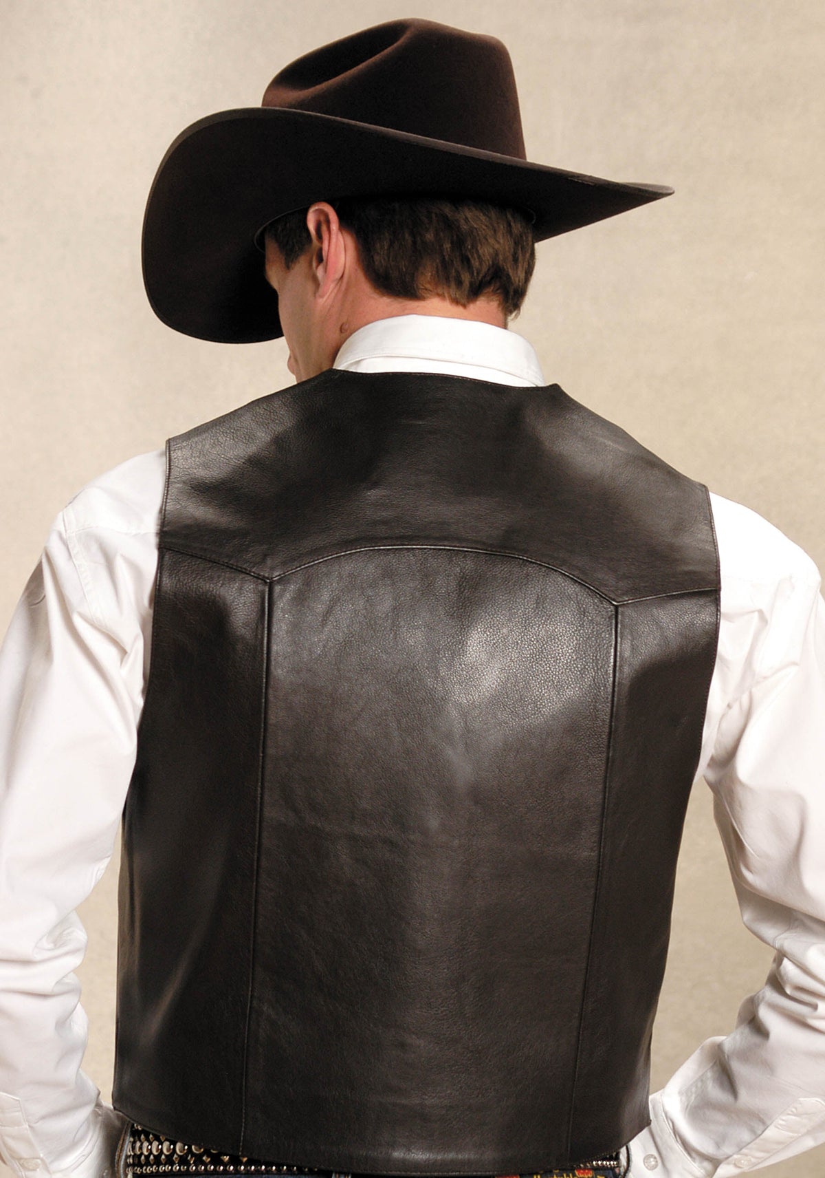 Roper Mens Brown Leather Notch Collar Vest
