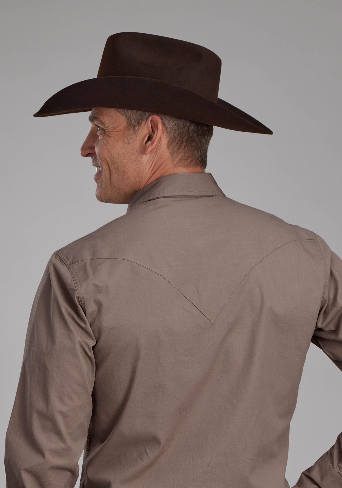 Roper Mens Solid Poplin - Stone Long Sleeve Snap Western Shirt