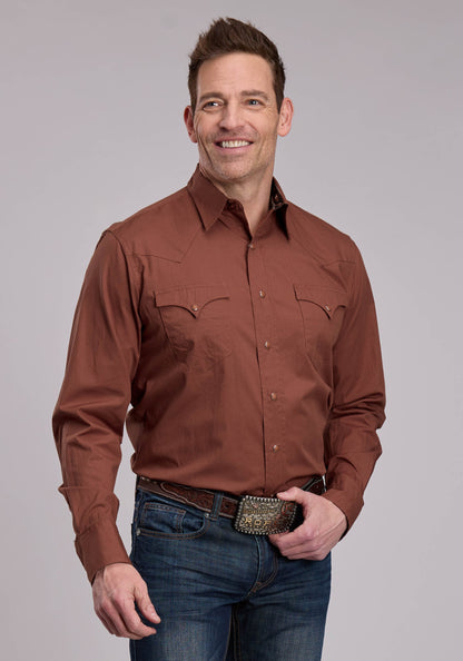 Roper Mens Roper Solid Sienna Brown Western Snap Shirt