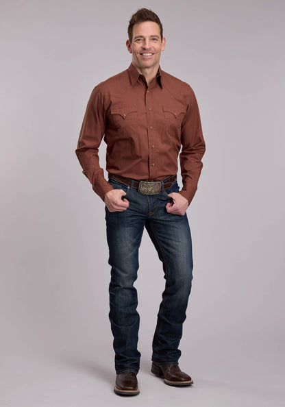 Roper Mens Roper Solid Sienna Brown Western Snap Shirt