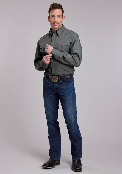Roper Mens Roper Solid Dark Sage Green Western Snap Shirt