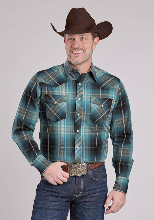 Roper Mens Roper Aztec Dobby Long Sleeve Snap Shirt