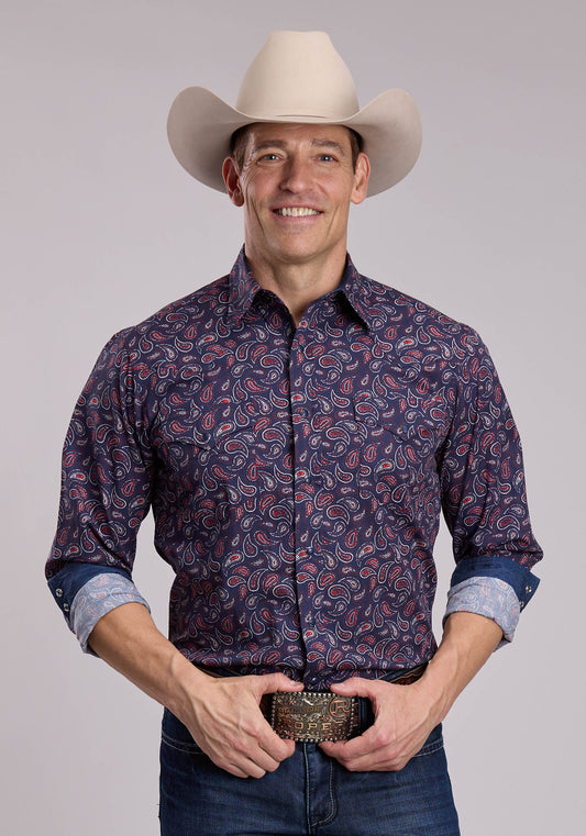 Roper Mens Roper Paisley Stamps Long Sleeve Snap Shirt