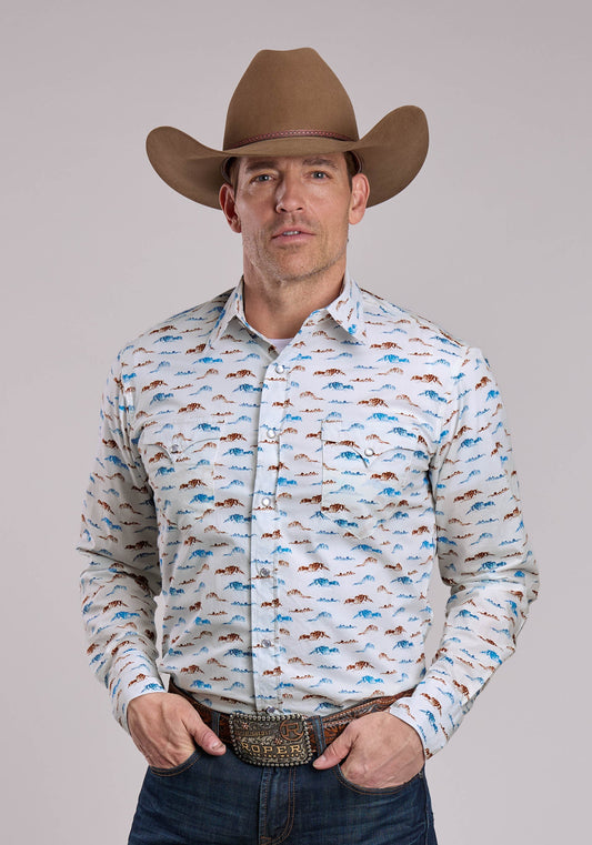 Roper Mens Roper Mesas Print Long Sleeve Snap Shirt